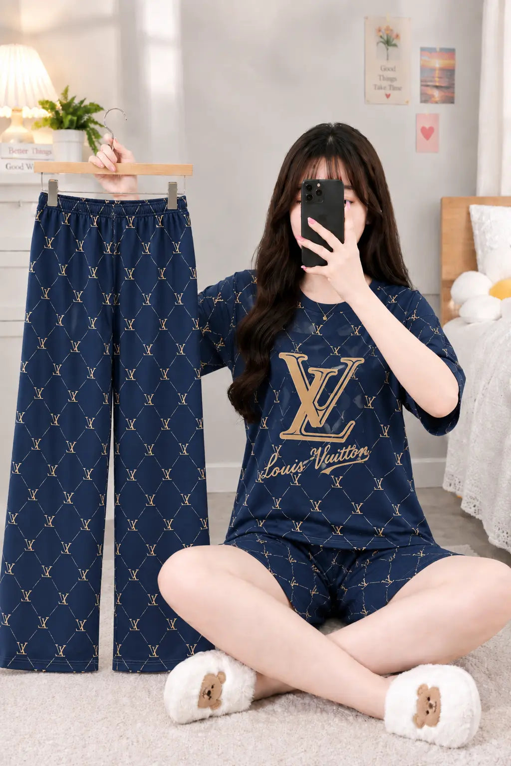 3 Piece Louis Vuitton Printed Imported Nightwear Set