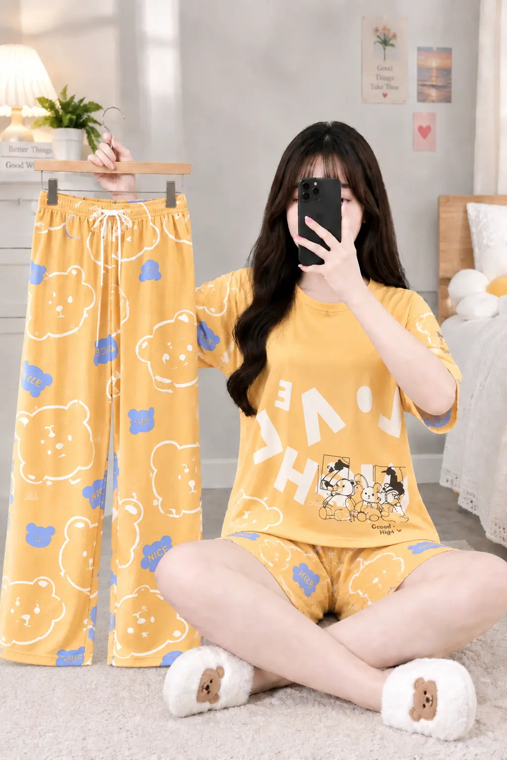 3 Piece Mustard Bear Imported Nightwear Set