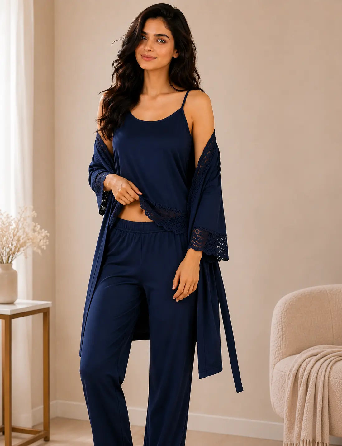 Women’s Premium 3-Piece Sleepwear Set - Navy Blue