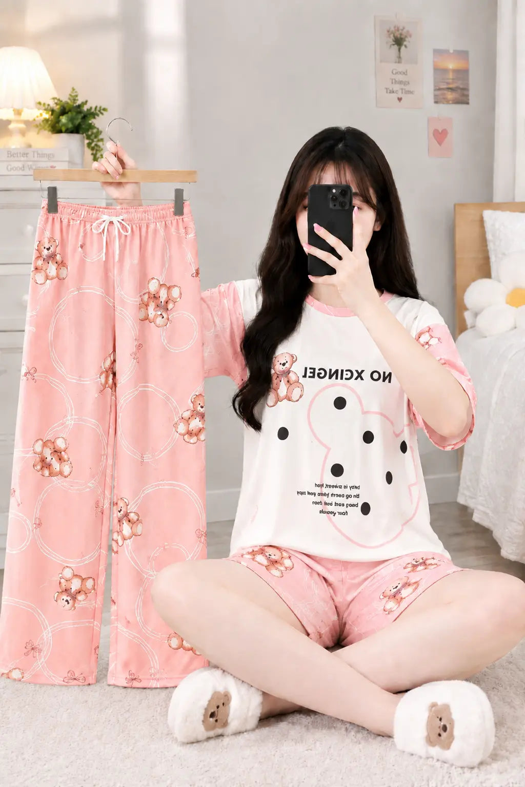 3 Piece Pink Teddy Bear Imported Nightwear Set