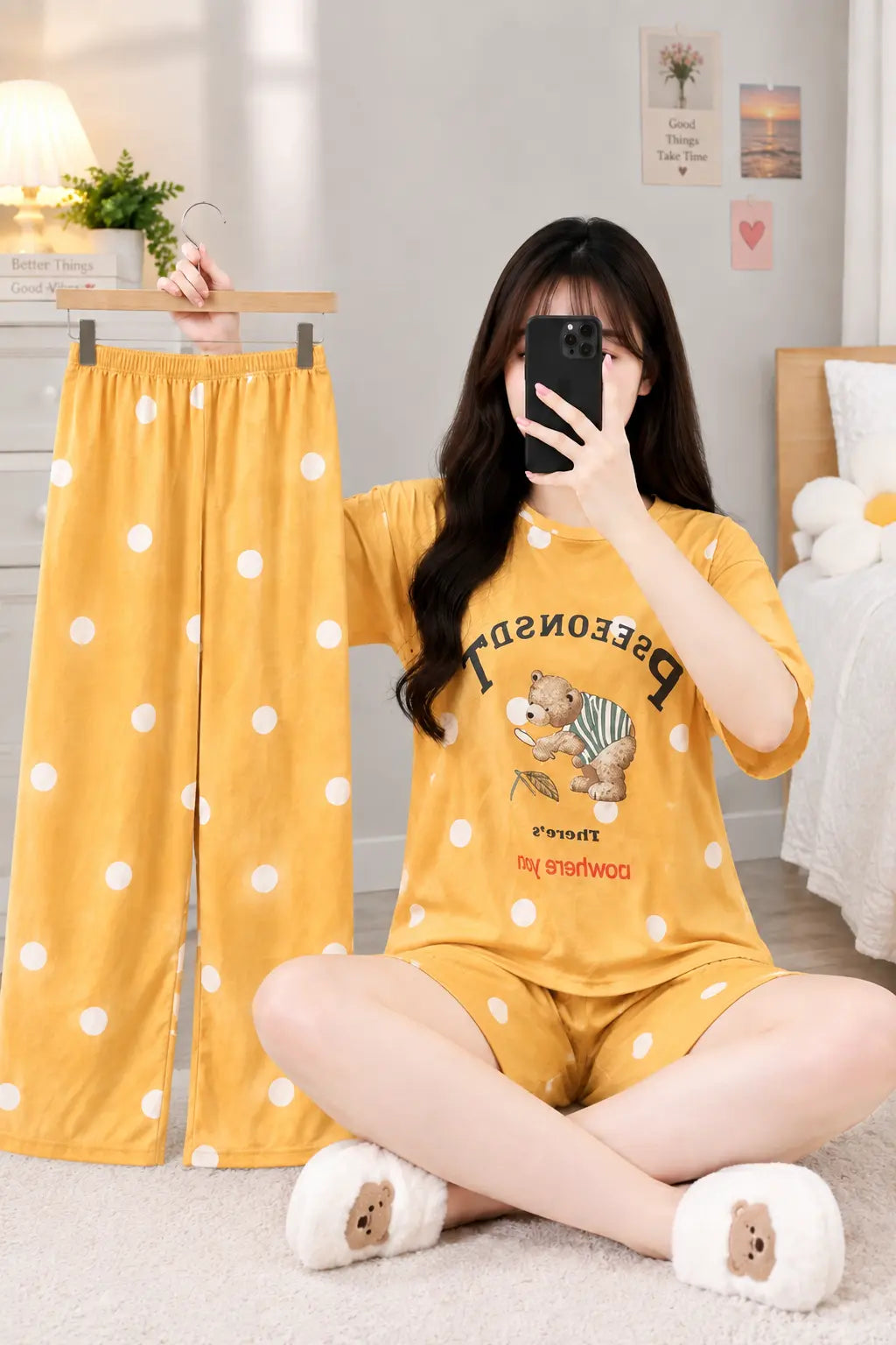 3 Piece Polka Dot Imported Nightwear Set