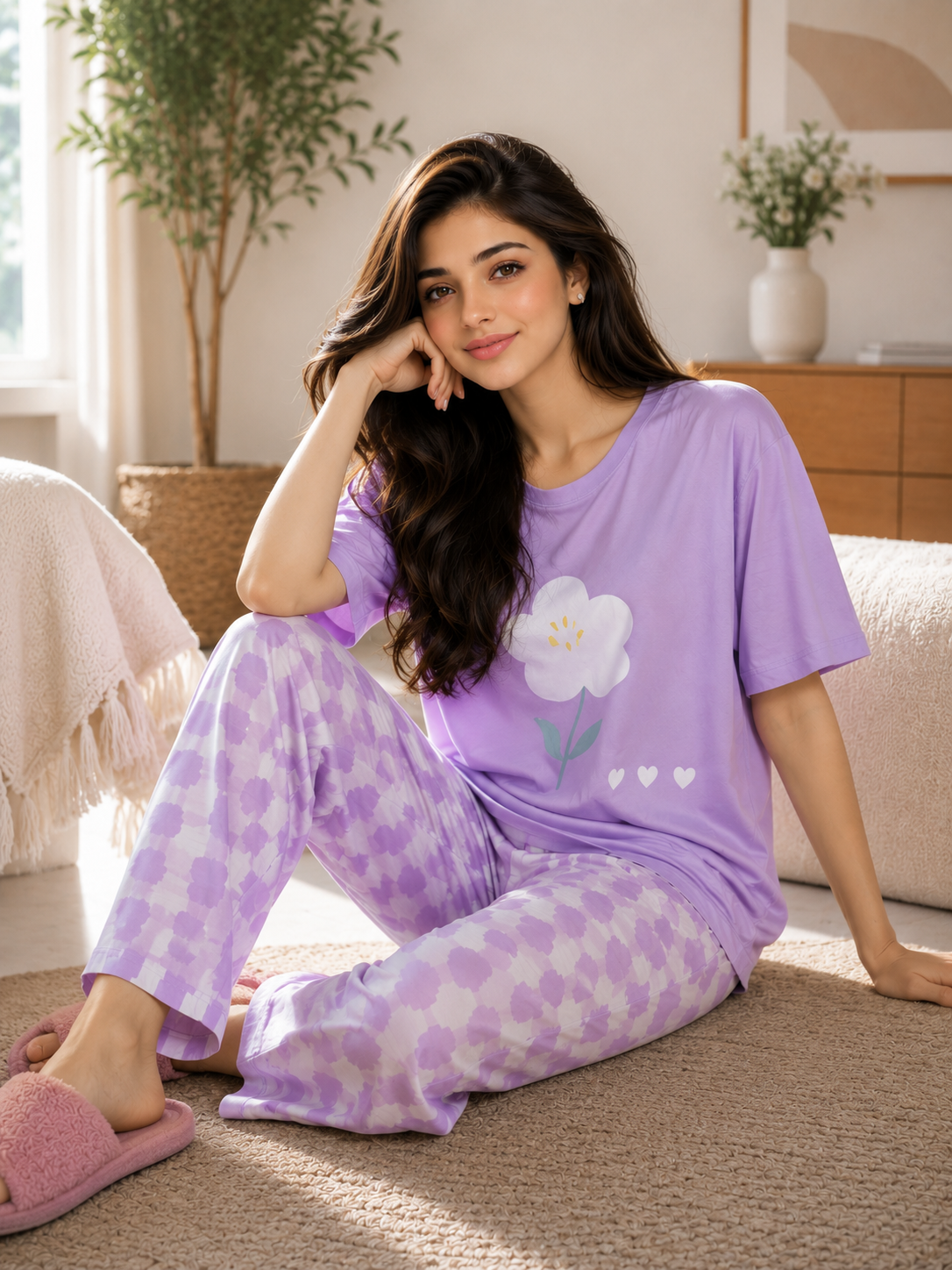 Women's Lavender Floral Pajama Set