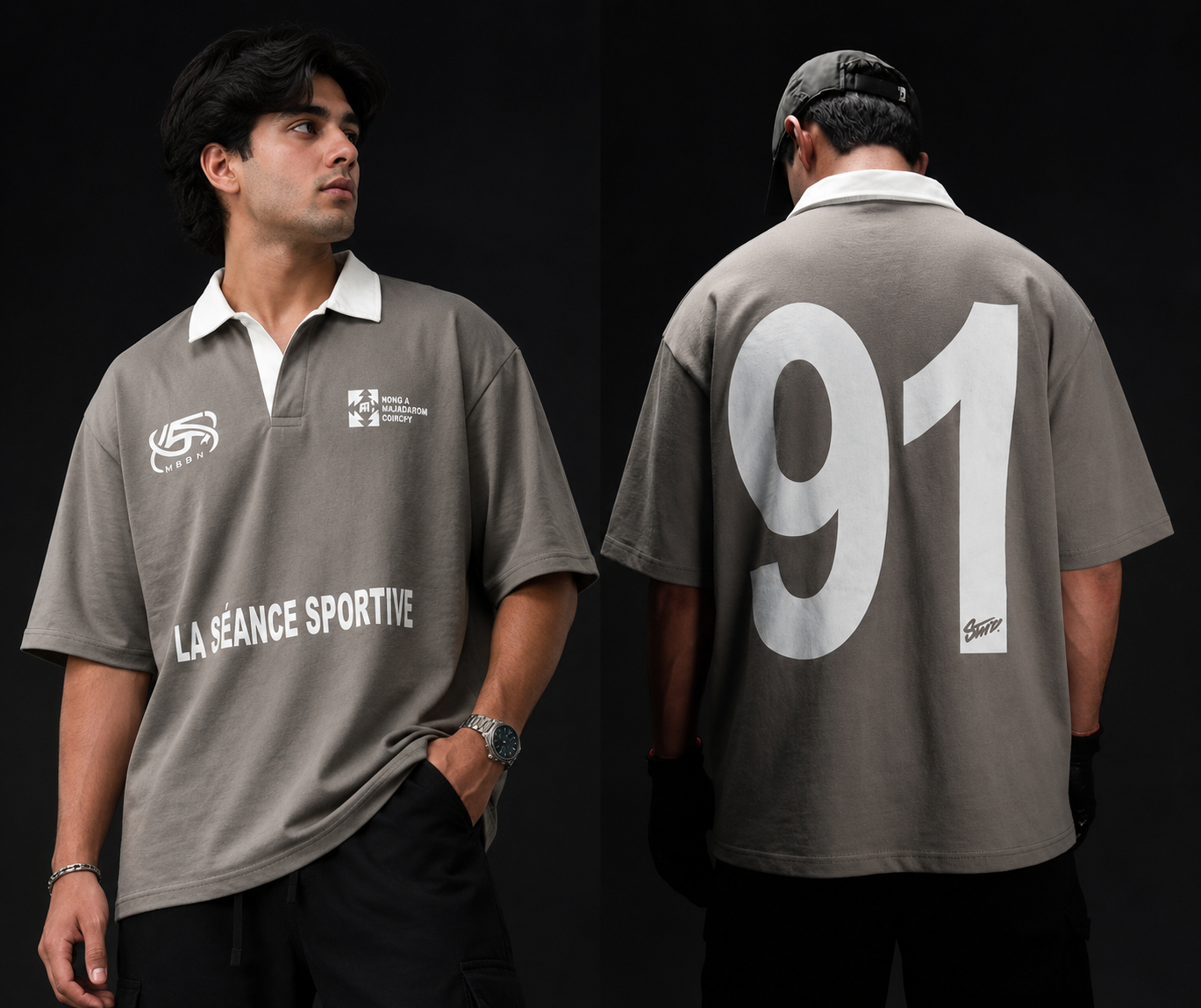 Genz Oversized Drop Shoulder Polo Shirt - Camel