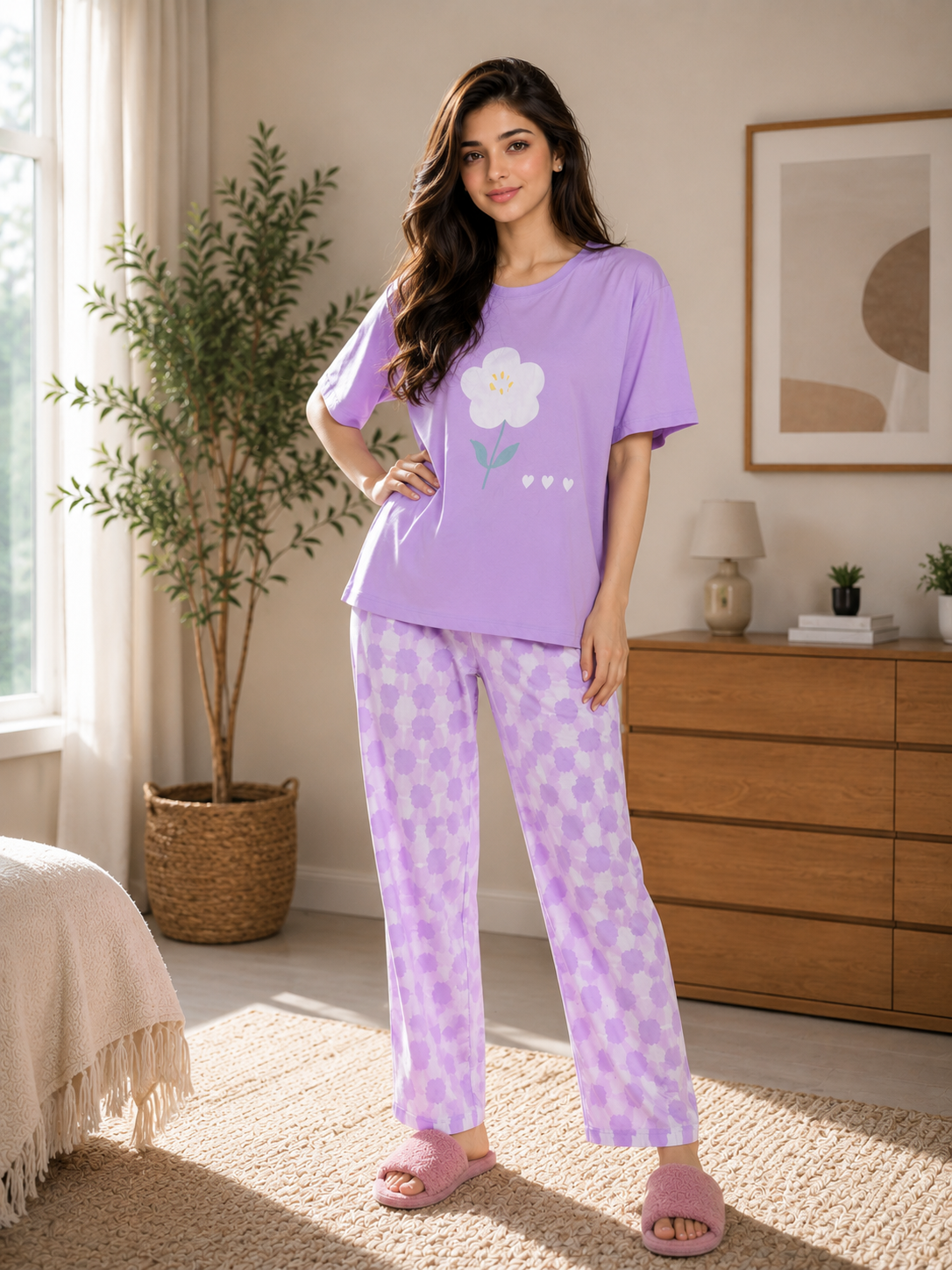 Women's Lavender Floral Pajama Set