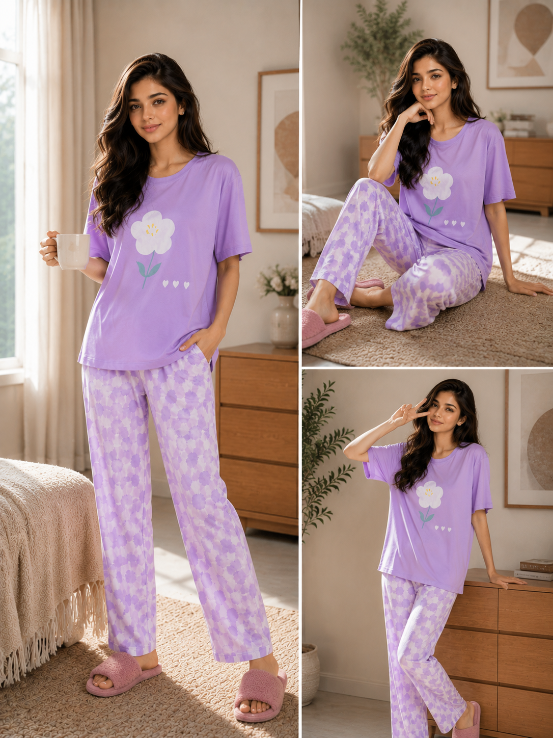 Women's Lavender Floral Pajama Set