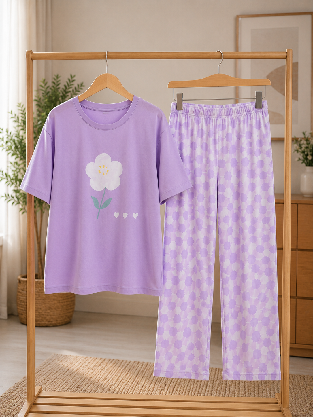 Women's Lavender Floral Pajama Set