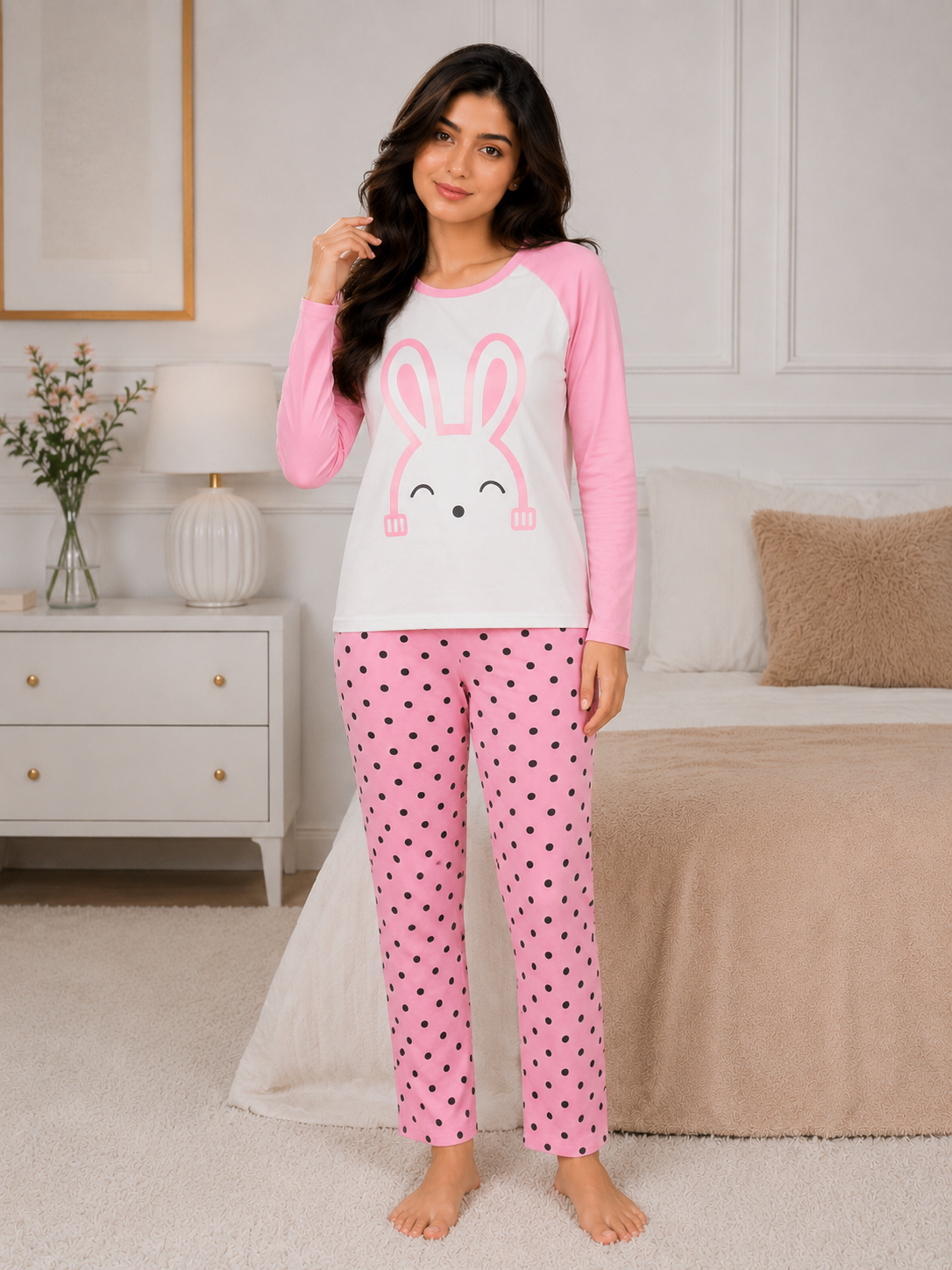 Cute Bunny Graphic Lounge Wear Set for Women