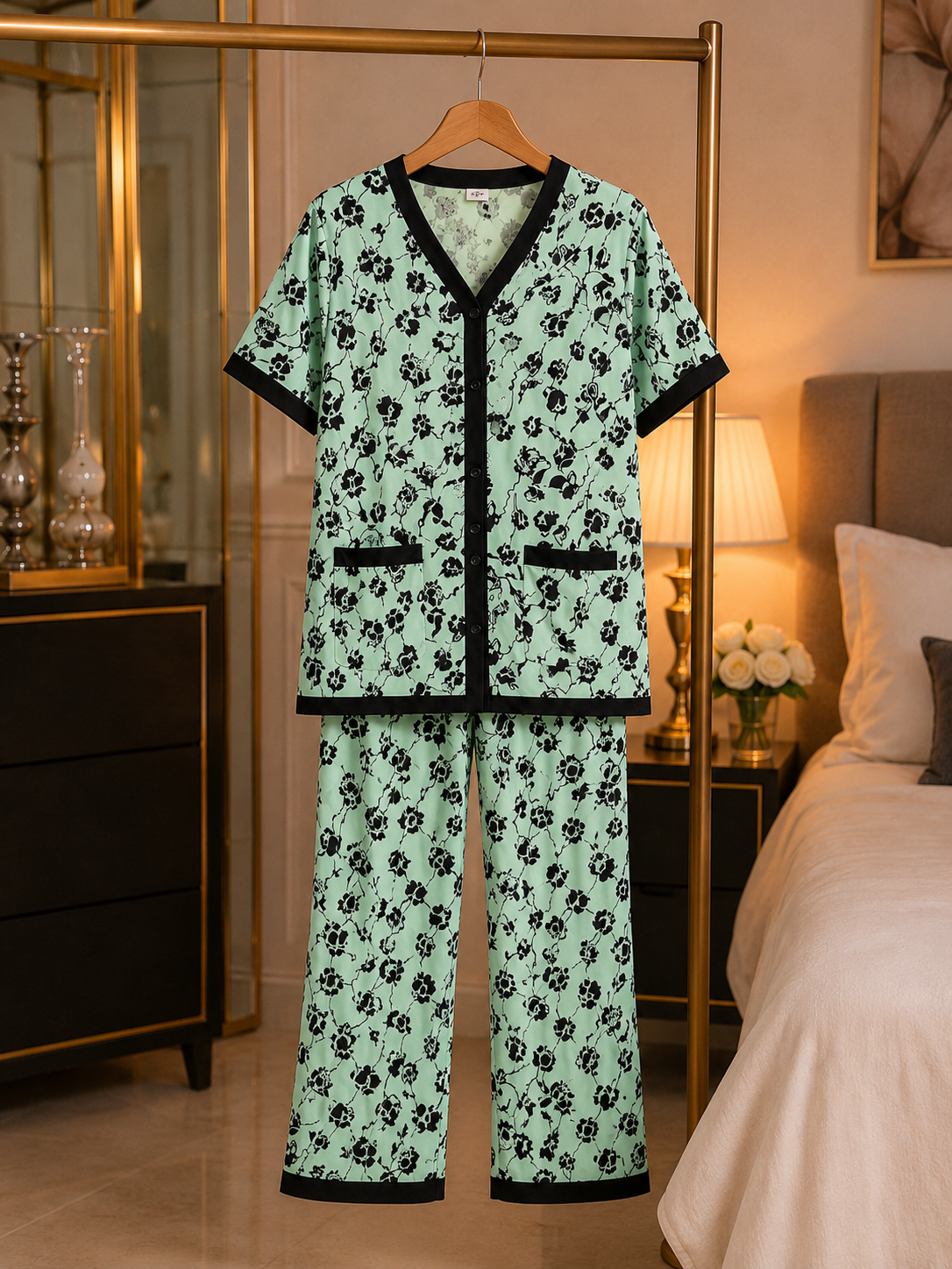 Women's Mint Floral Night Suit Set