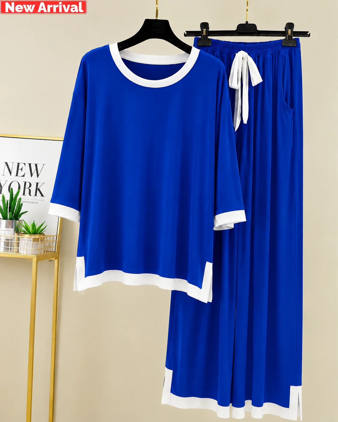 Blue Round Neck Plazo Night Suit