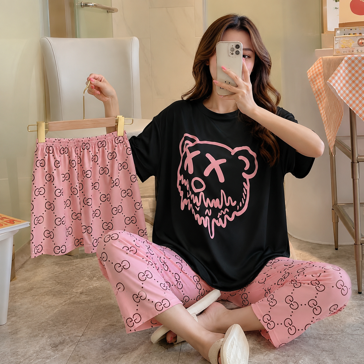 3 Piece Black Teddy Nightwear