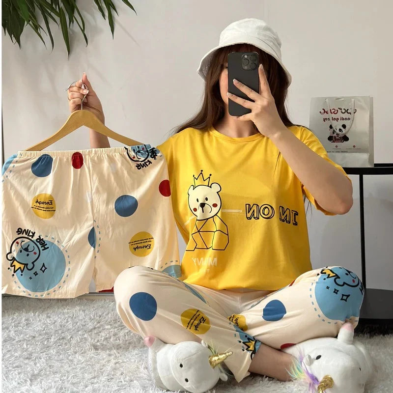 Women's 3 Piece Cartoon Bear Nightwear Set