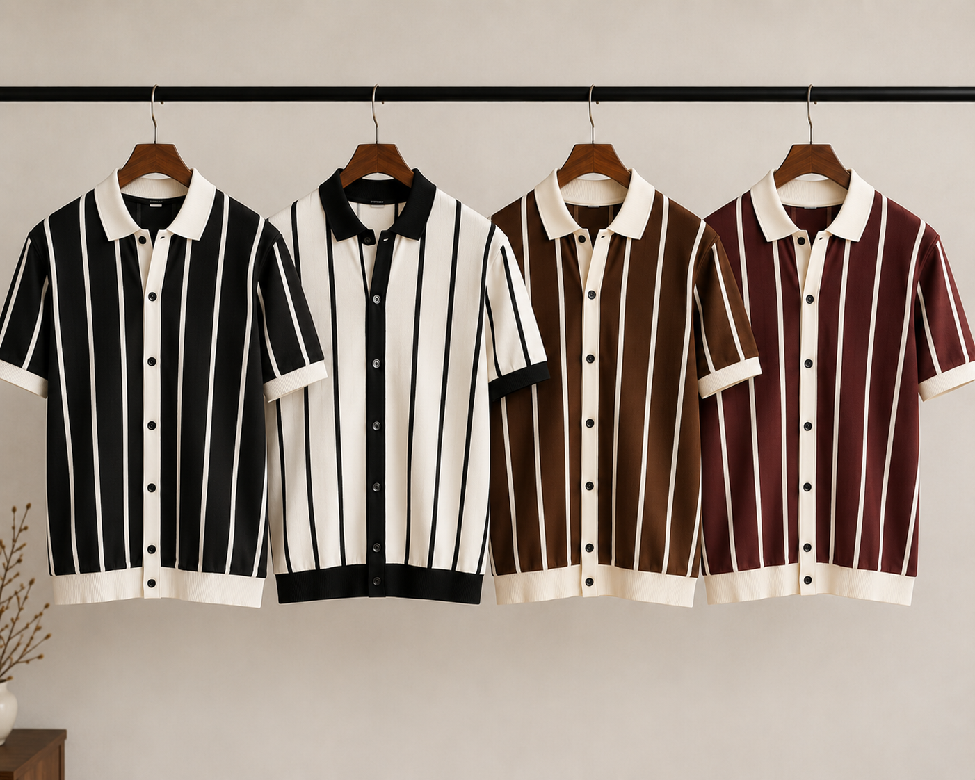 Men's Premium Vertical Striped Knit Polo Shirt - White