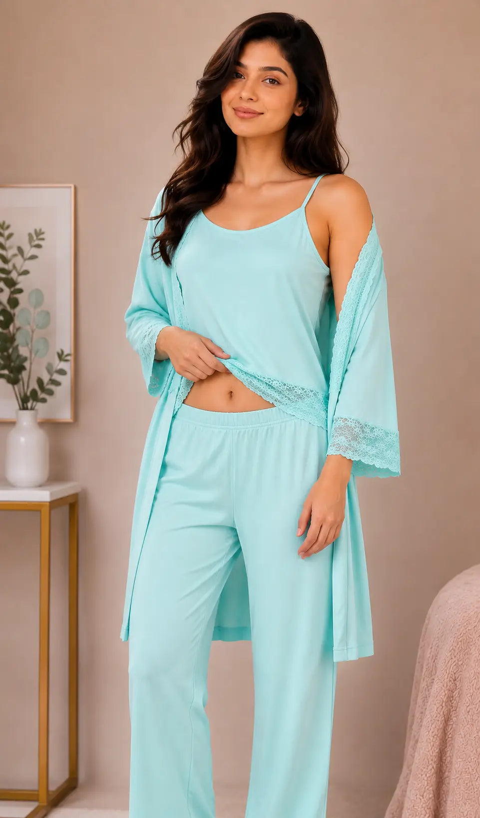 Women’s Premium 3-Piece Sleepwear Set - Aqua Green