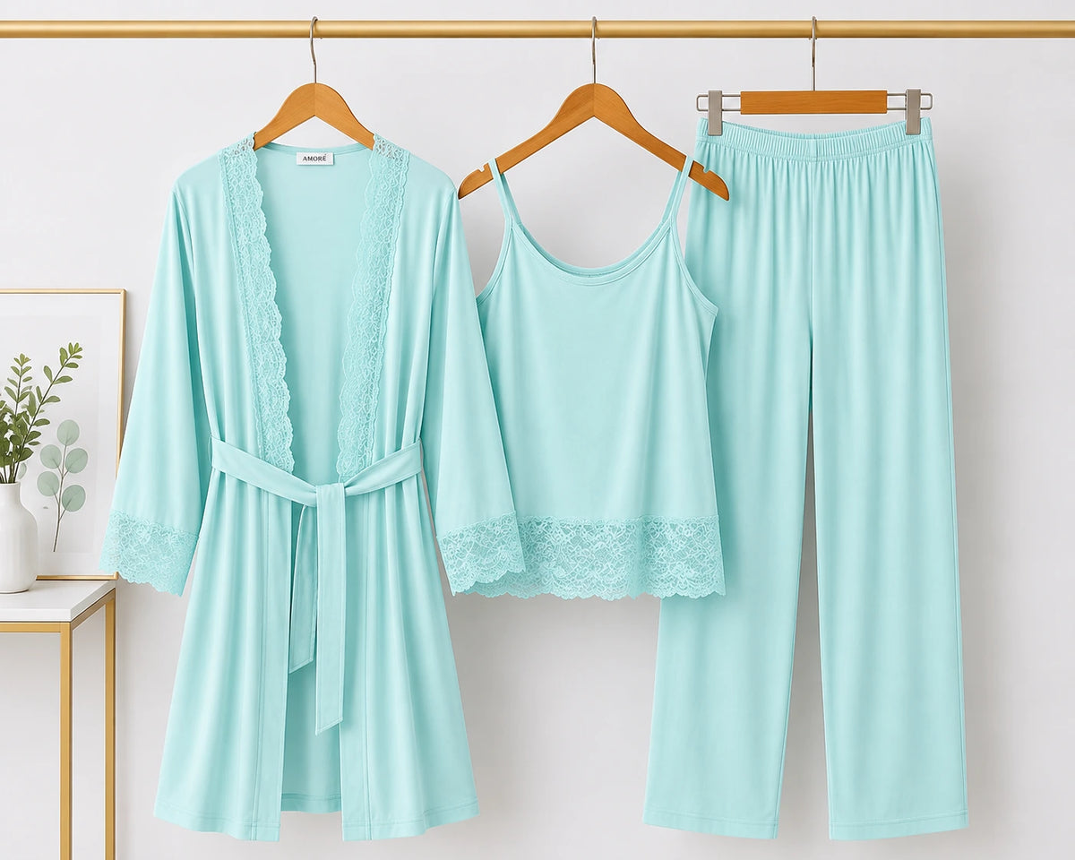 Women’s Premium 3-Piece Sleepwear Set - Aqua Green
