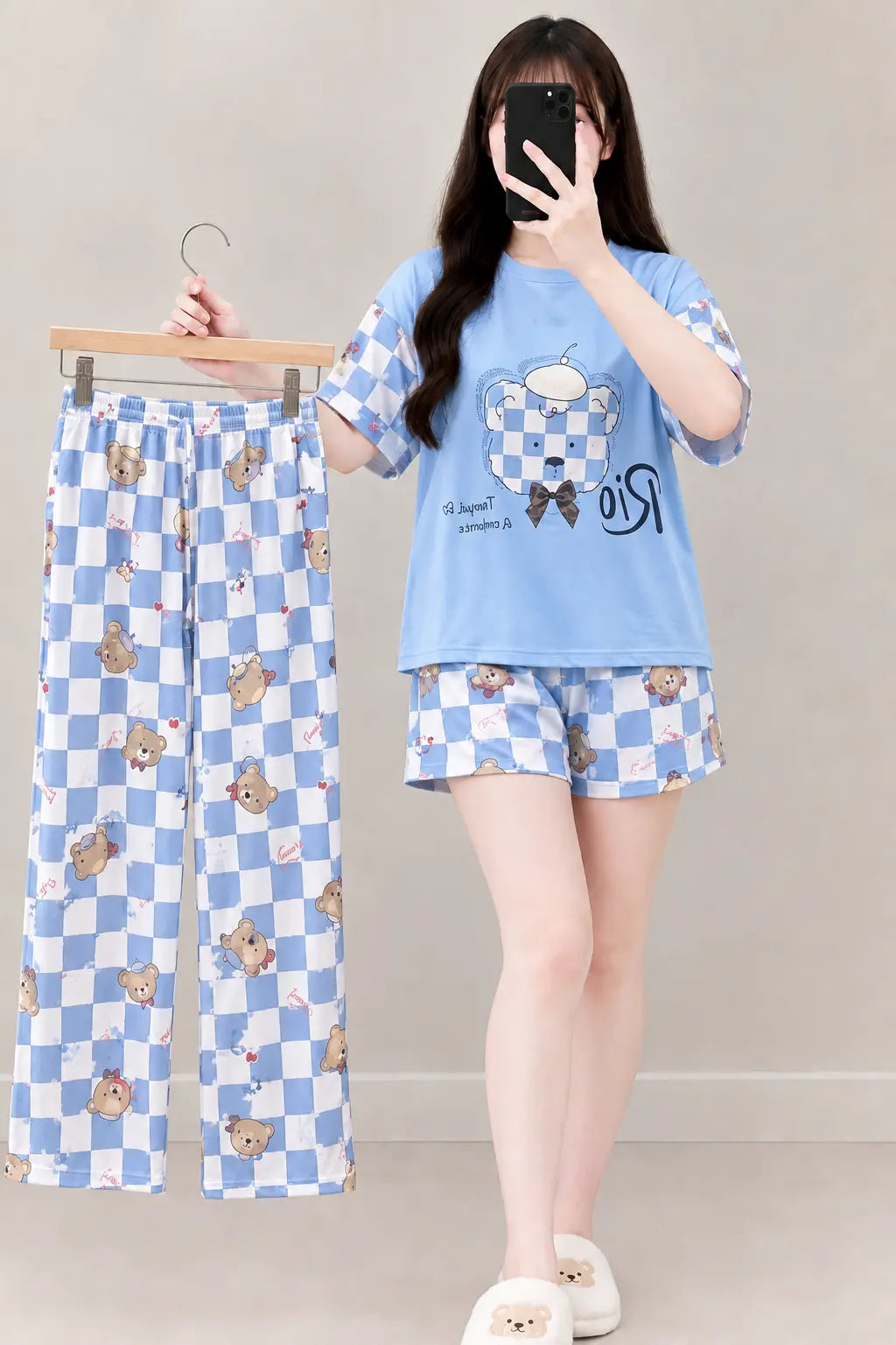 3 Piece Blue Teddy Bear Imported Nightwear Set