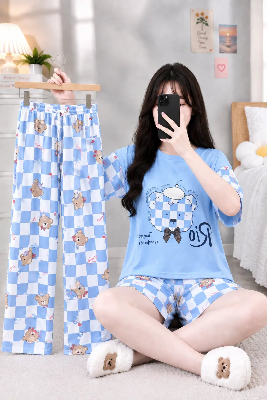 3 Piece Blue Teddy Bear Imported Nightwear Set