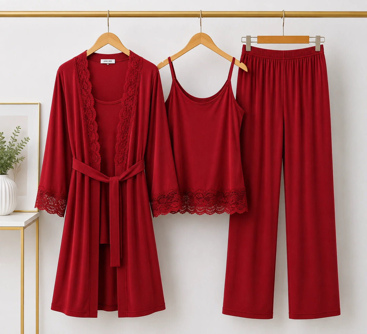 Women’s Premium 3-Piece Sleepwear Set - Red Cherry