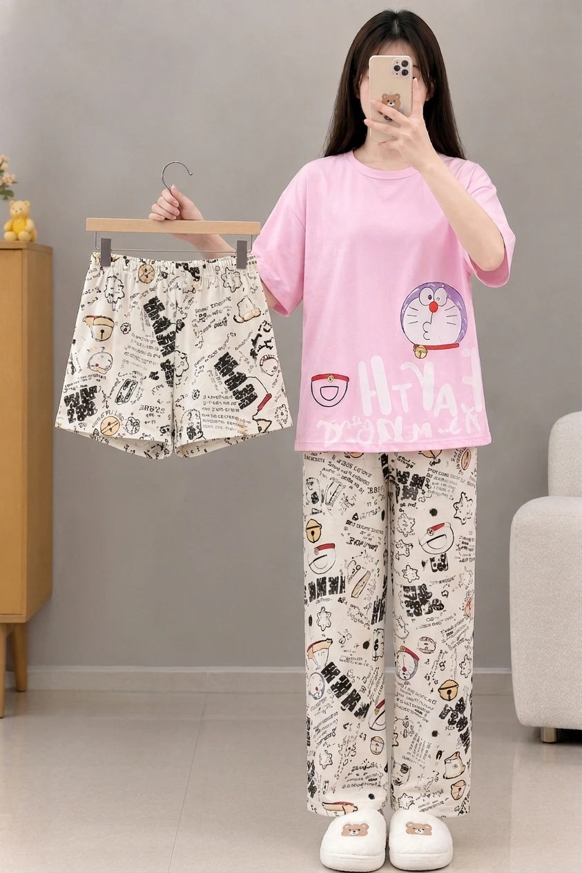 3 Piece Cute Cartoon Imported Nighwear Set