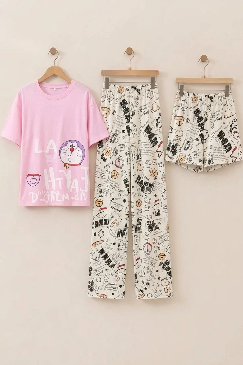 3 Piece Cute Cartoon Imported Nighwear Set