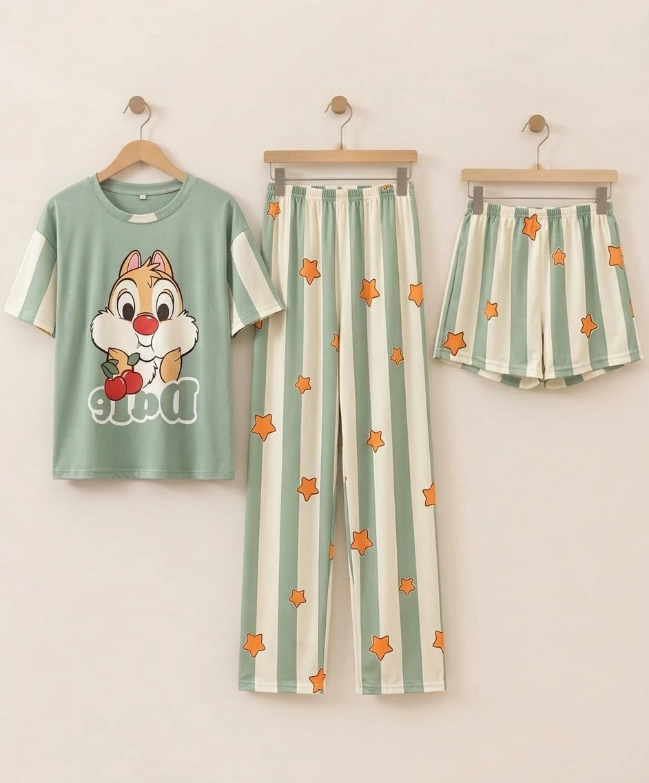 3 Piece Dale Squirrel Imported Nightwear Set