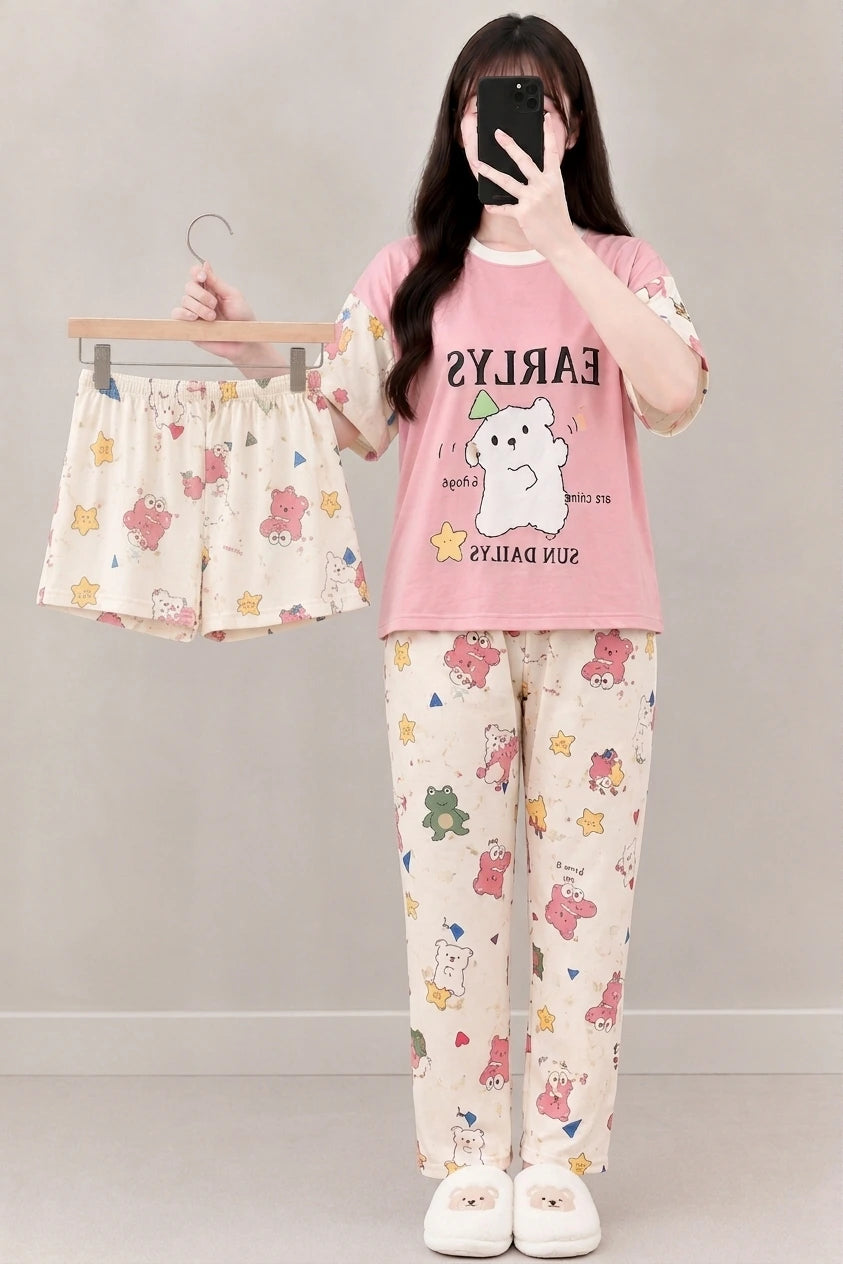 3 Piece Doodle Cartoon Imported Nightwear Set