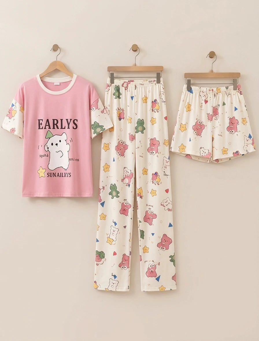 3 Piece Doodle Cartoon Imported Nightwear Set