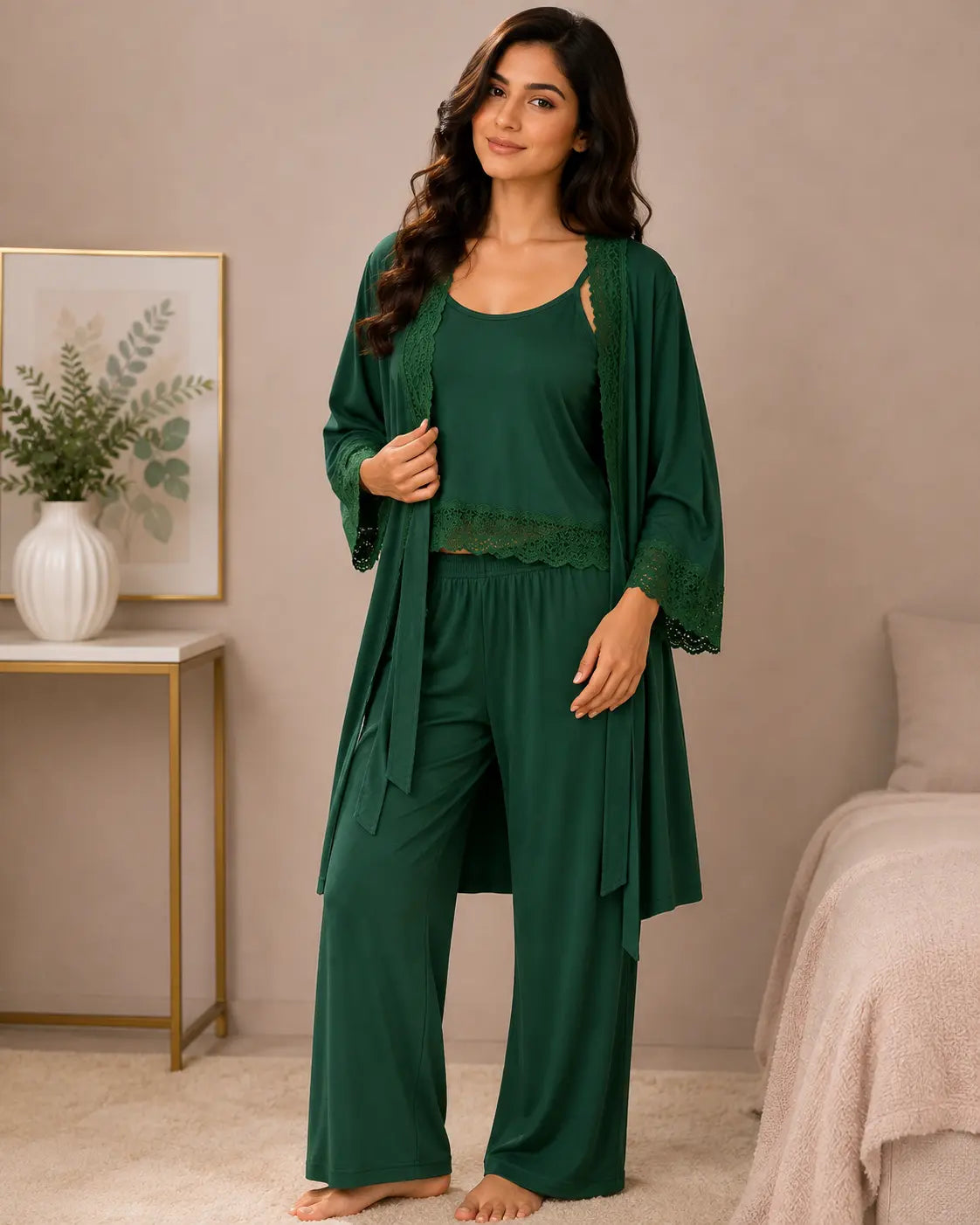 Women’s Premium 3-Piece Sleepwear Set - Emerald Green