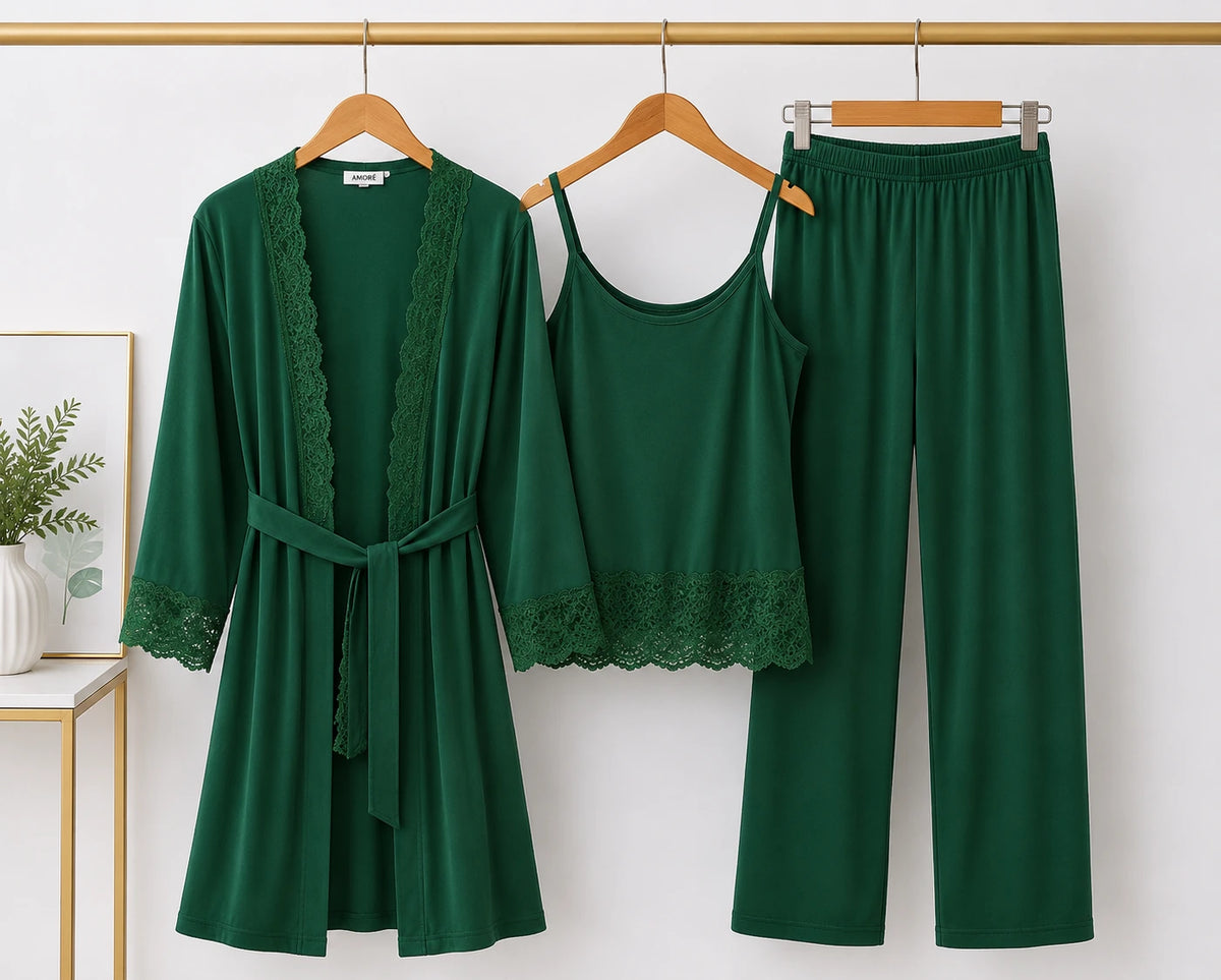 Women’s Premium 3-Piece Sleepwear Set - Emerald Green