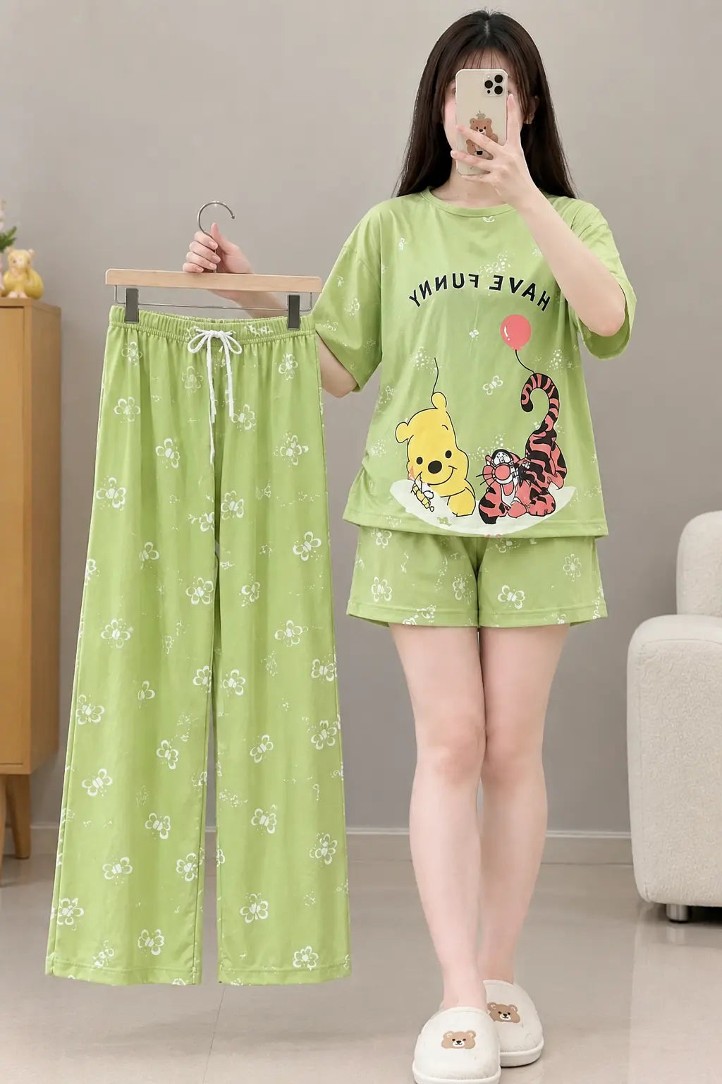 3 Piece Green Honey Bear Imported Nightwear Set