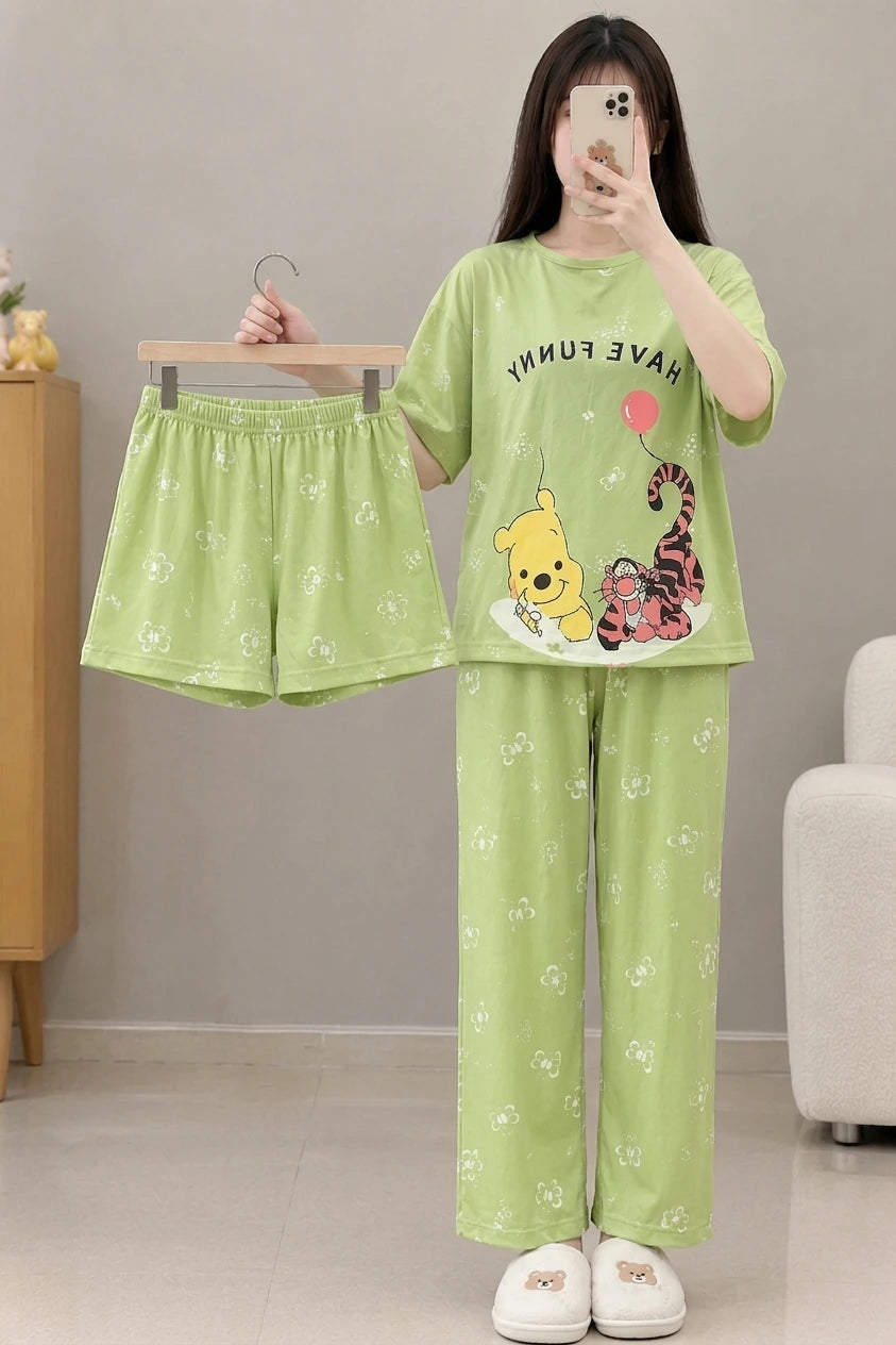 3 Piece Green Honey Bear Imported Nightwear Set