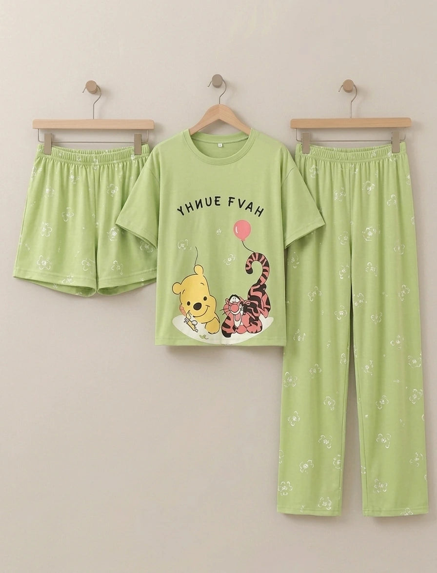 3 Piece Green Honey Bear Imported Nightwear Set