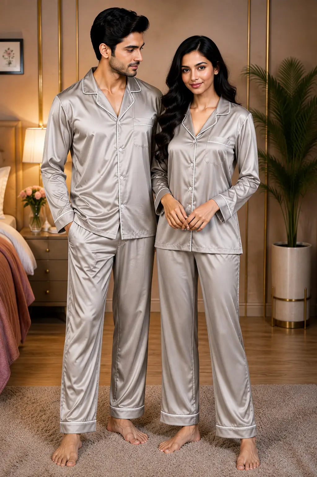 Couple’s Premium Silk 5 Piece Pajama Set