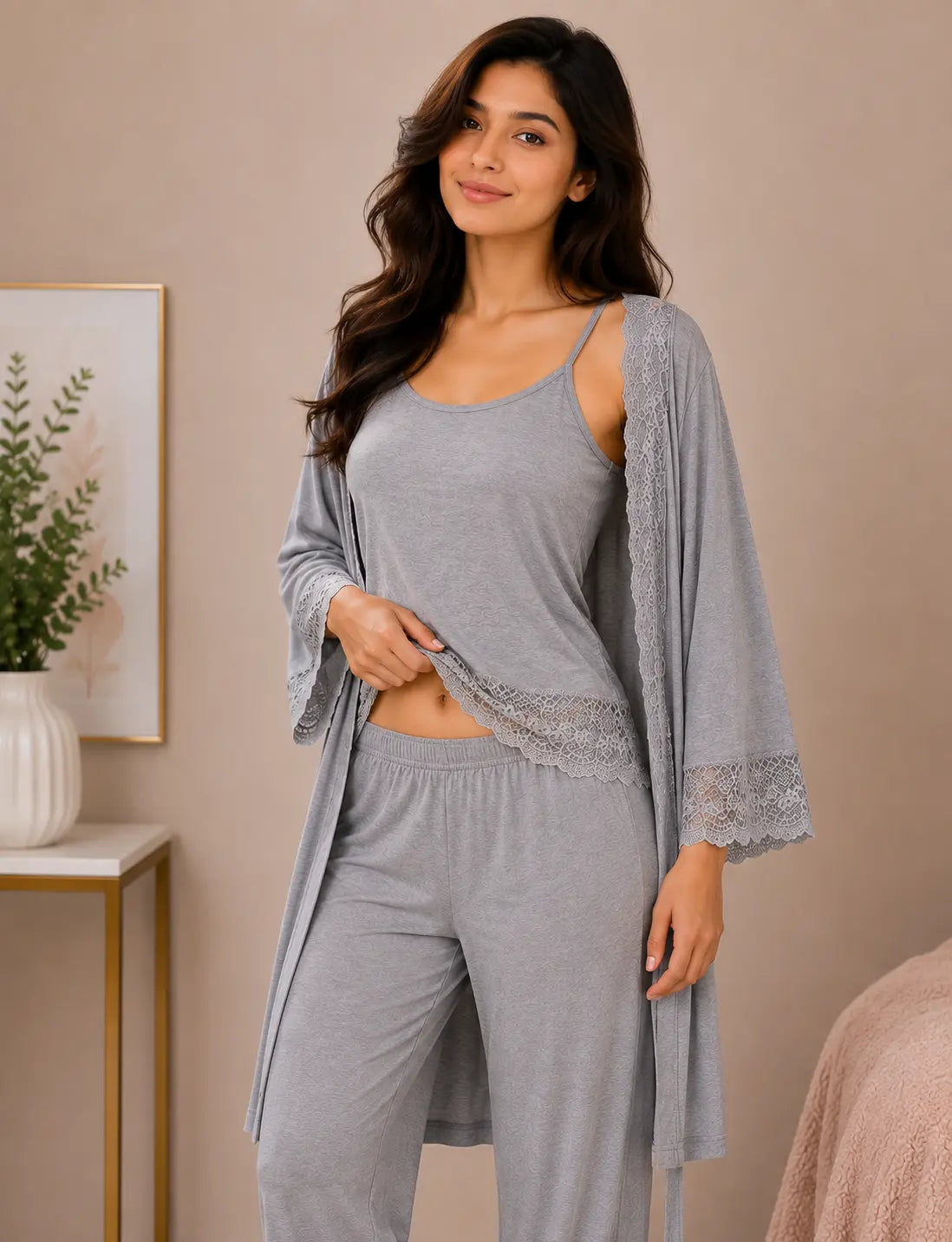 Women’s Premium 3-Piece Sleepwear Set - Heather Grey