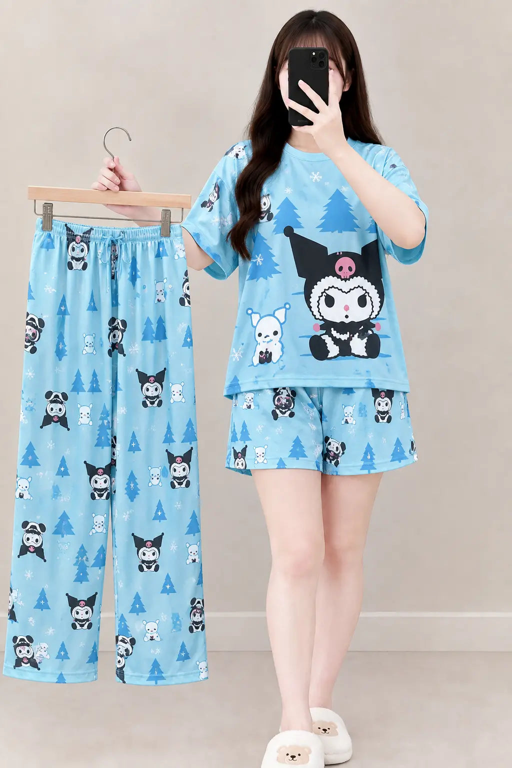 3 Piece Kuromi Cartoon Printed Imported Nightwear Set