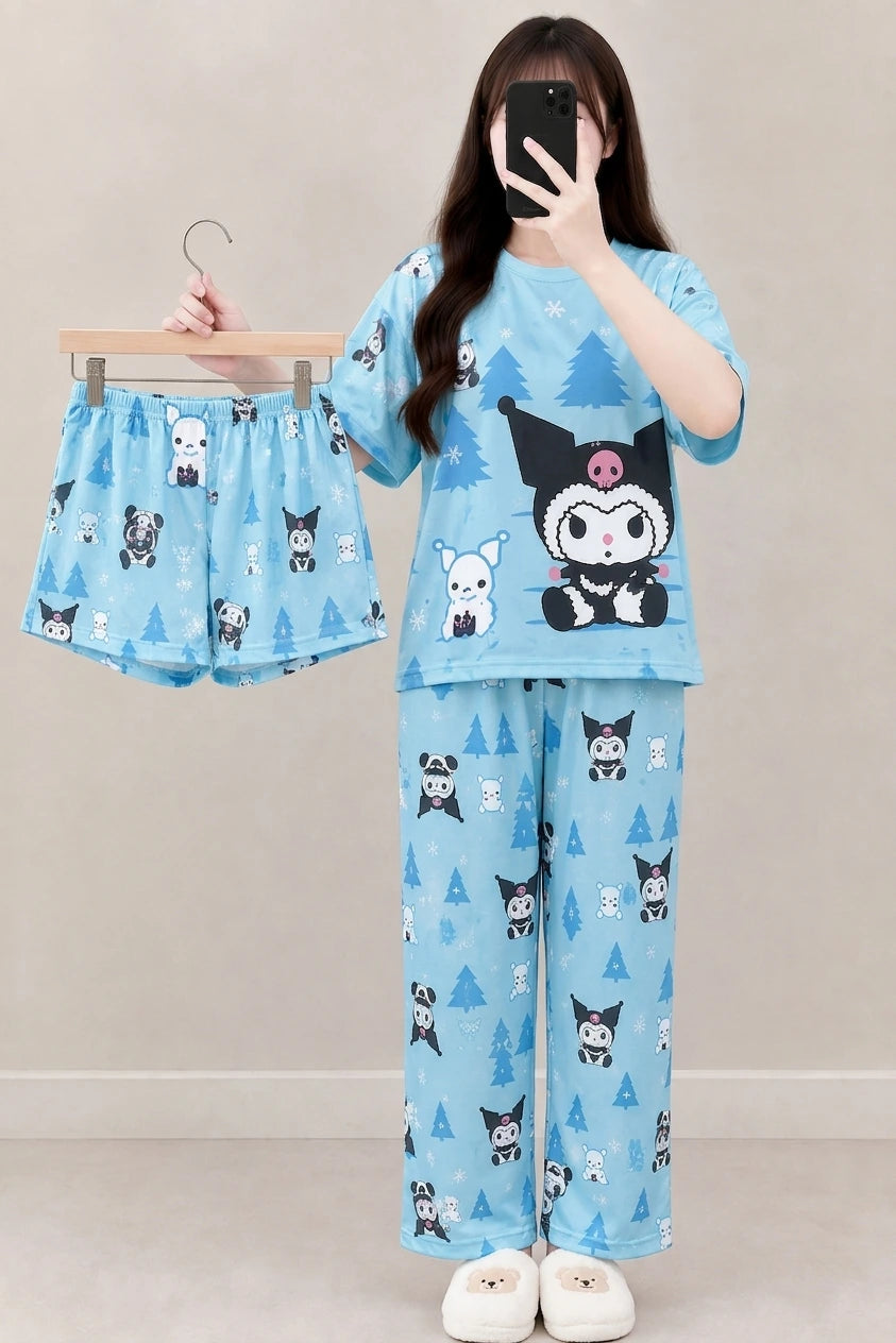 3 Piece Kuromi Cartoon Printed Imported Nightwear Set