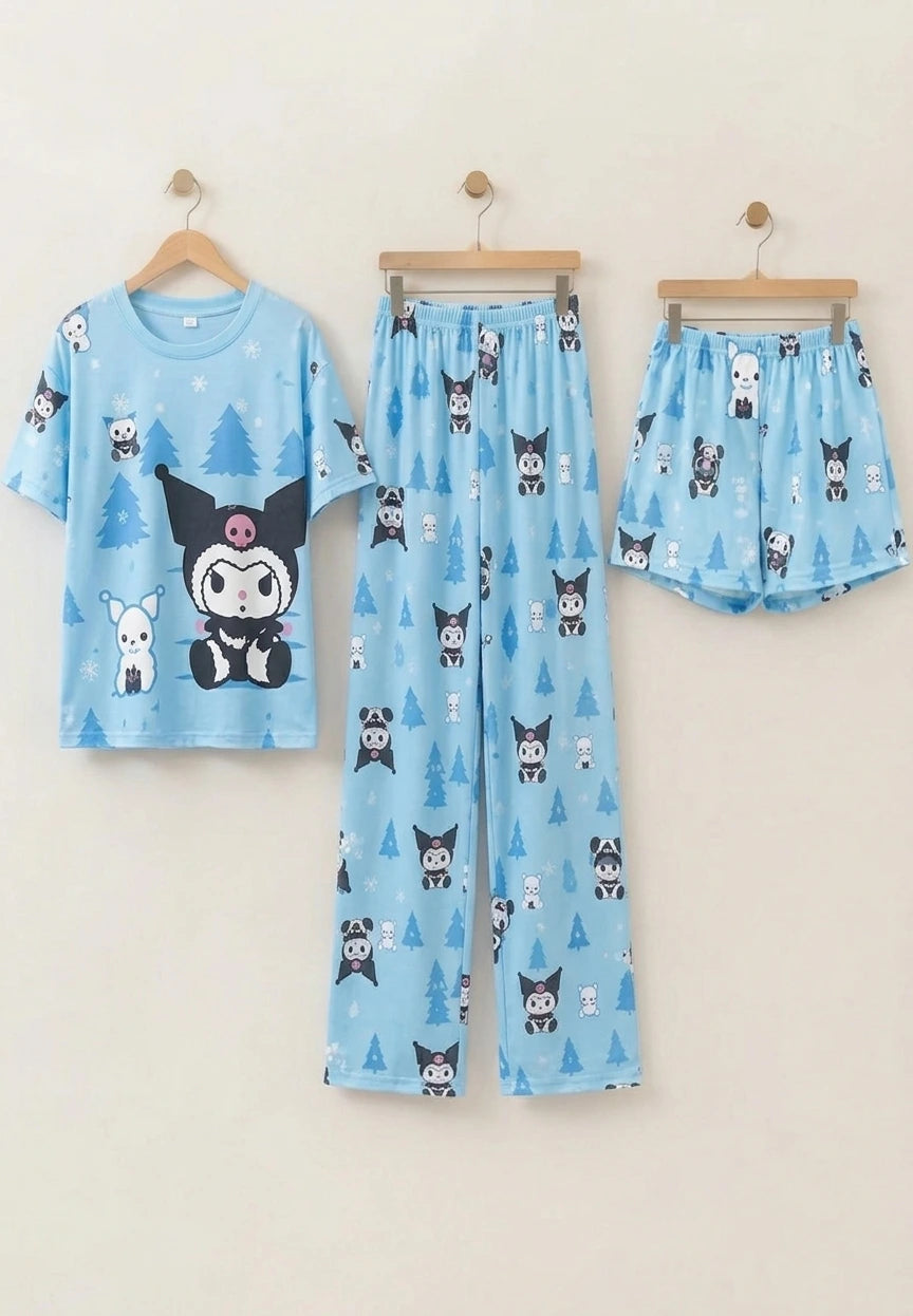 3 Piece Kuromi Cartoon Printed Imported Nightwear Set