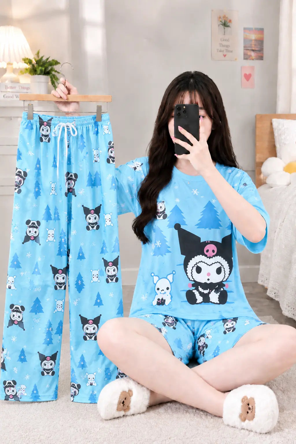 3 Piece Kuromi Cartoon Printed Imported Nightwear Set