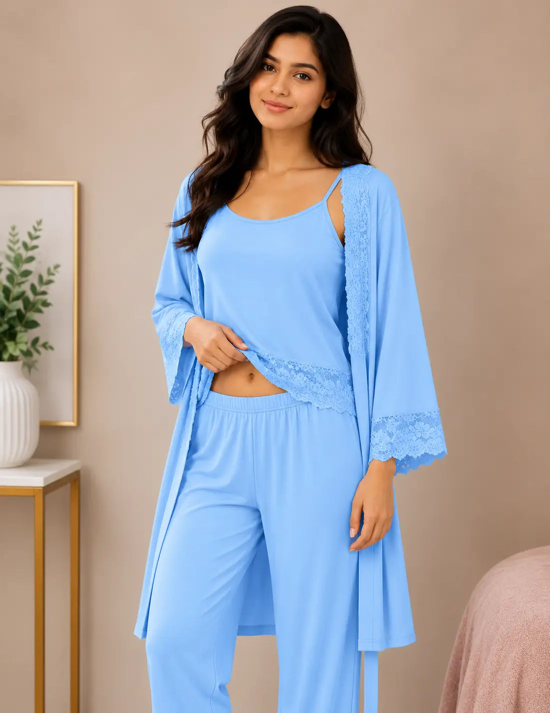 Women’s Premium 3-Piece Sleepwear Set - Light Aqua