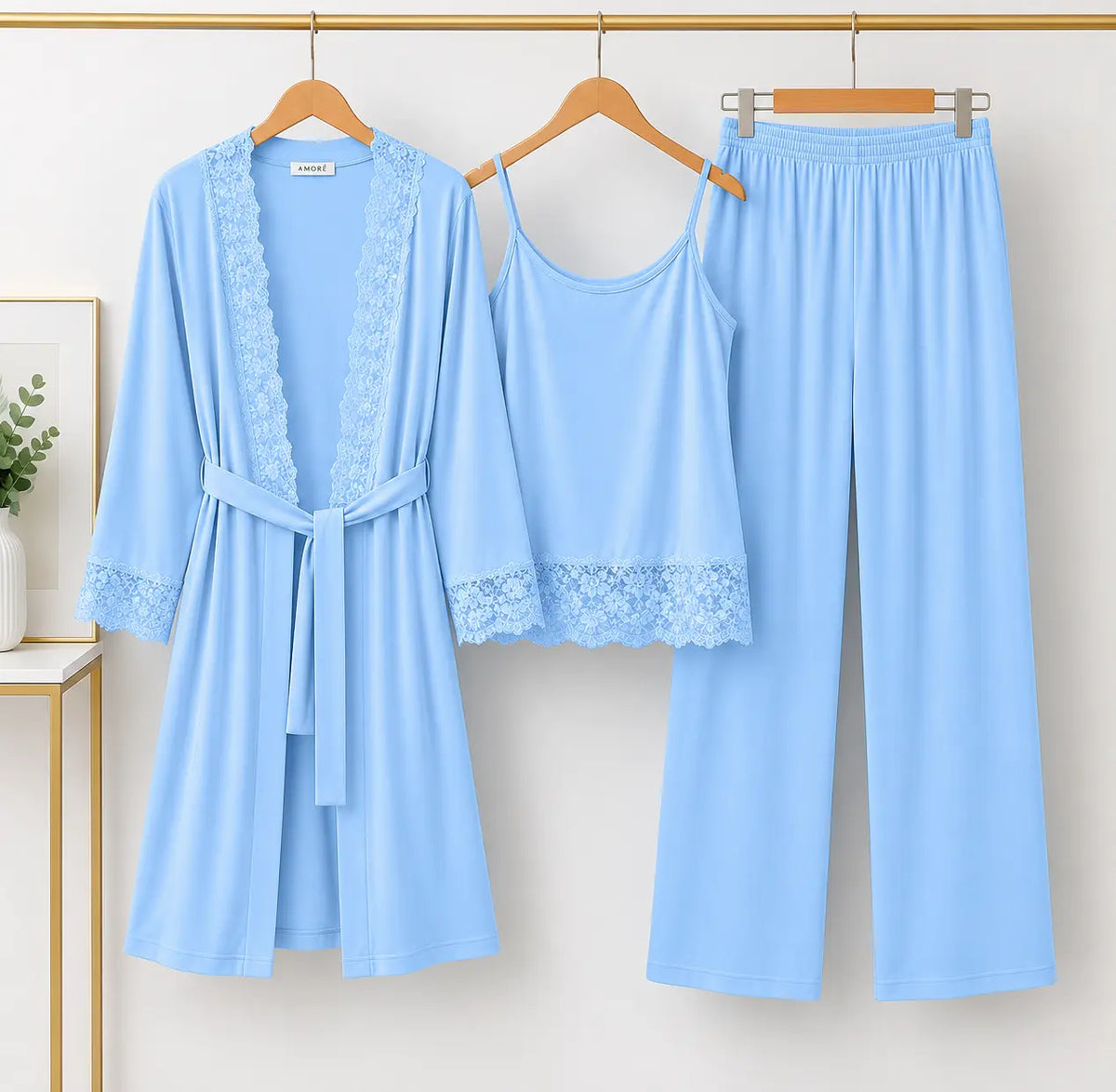 Women’s Premium 3-Piece Sleepwear Set - Light Aqua