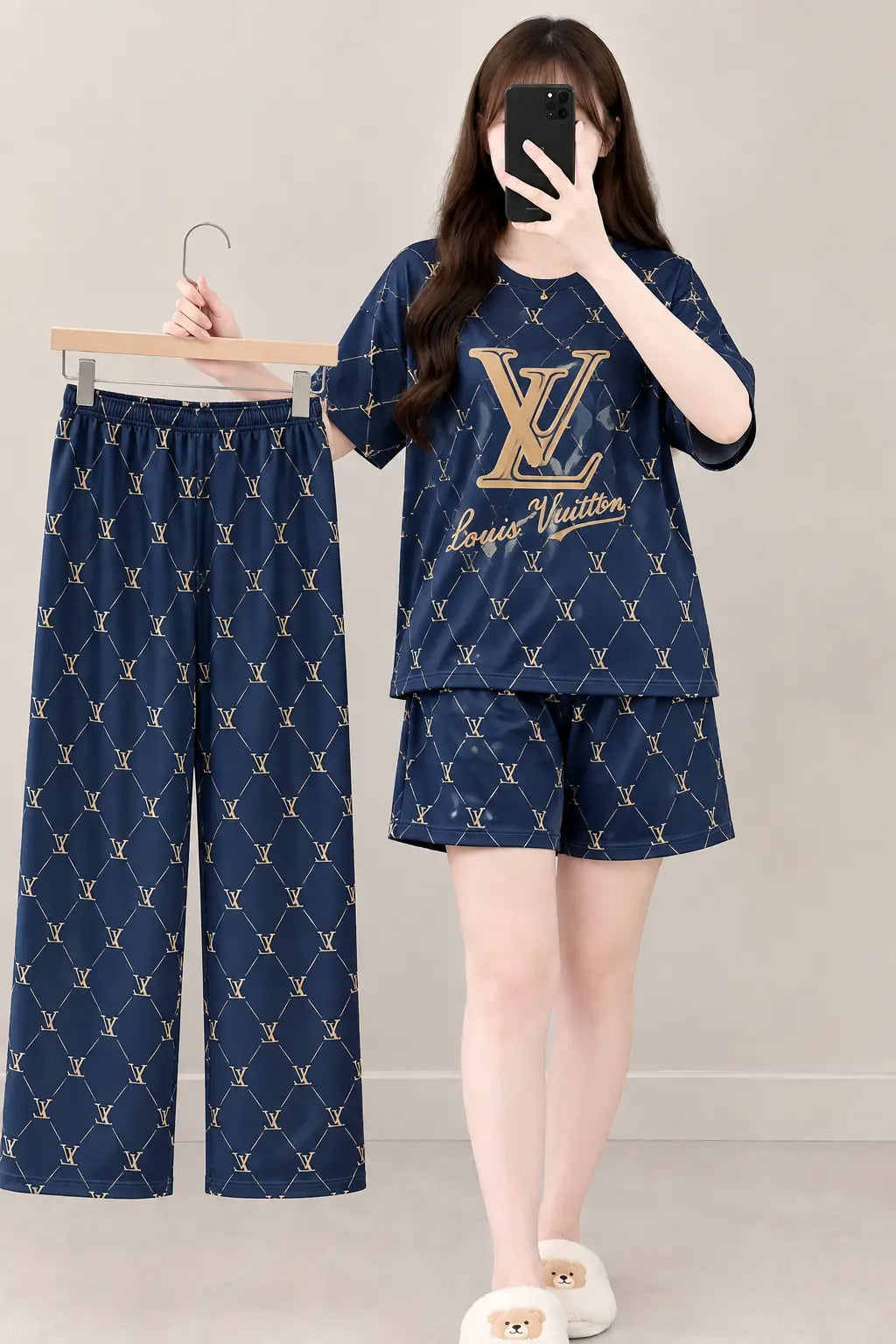 3 Piece Louis Vuitton Printed Imported Nightwear Set