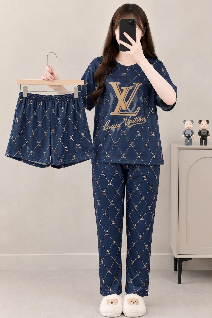 3 Piece Louis Vuitton Printed Imported Nightwear Set