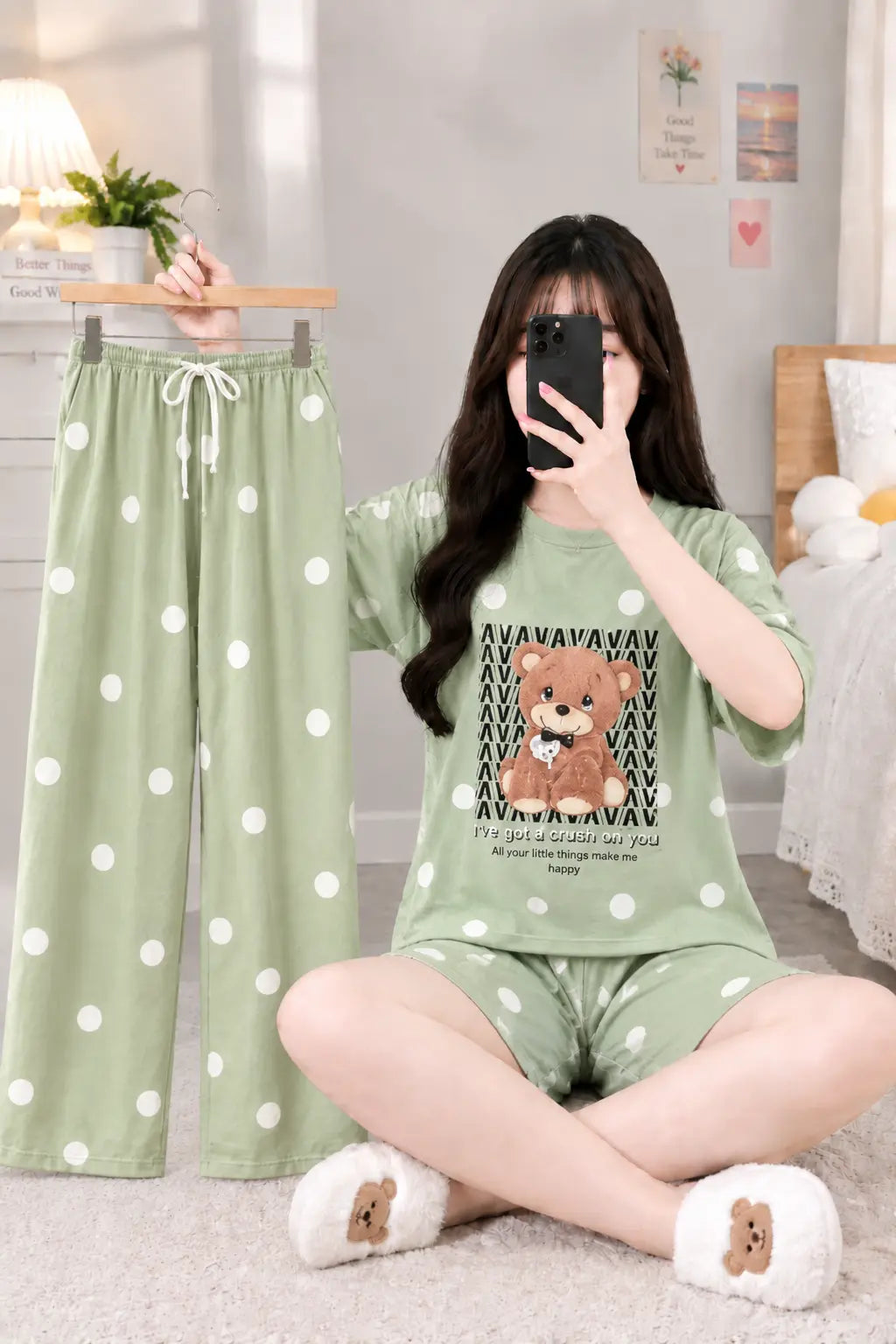 3 Piece Mint Bear Imported Nightwear Set
