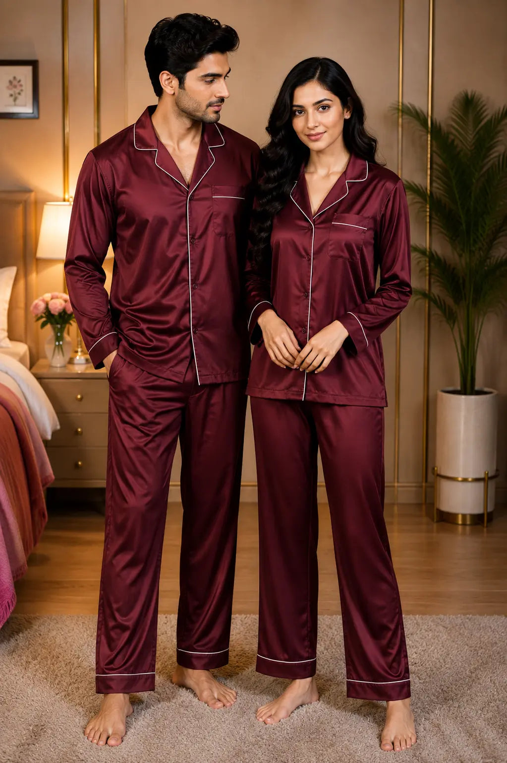Couple’s Premium Silk 5 Piece Pajama Set