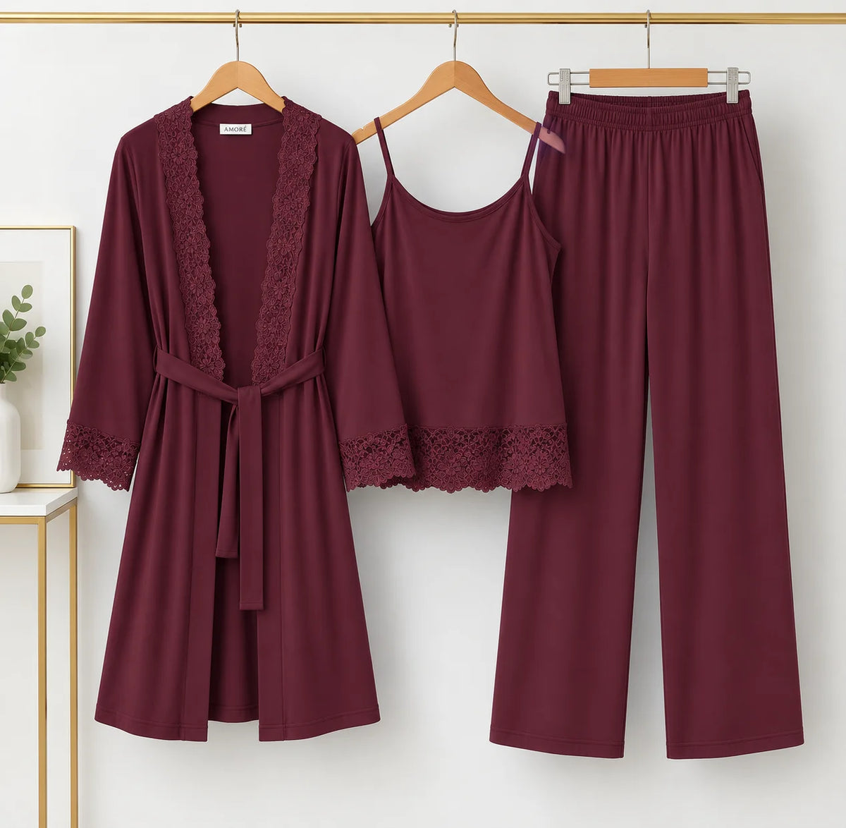 Women’s Premium 3-Piece Sleepwear Set - Maroon