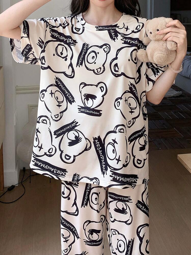 Mid-Night Teddy Printed Night Suit