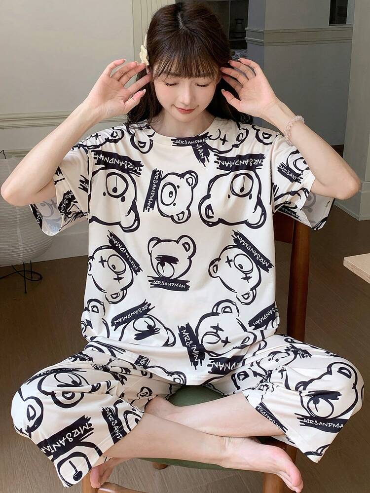 Mid-Night Teddy Printed Night Suit