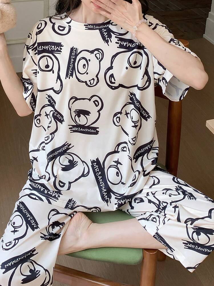 Mid-Night Teddy Printed Night Suit