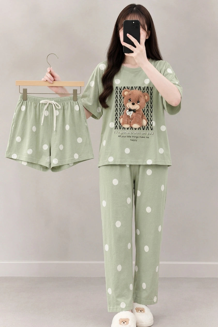 3 Piece Mint Bear Imported Nightwear Set