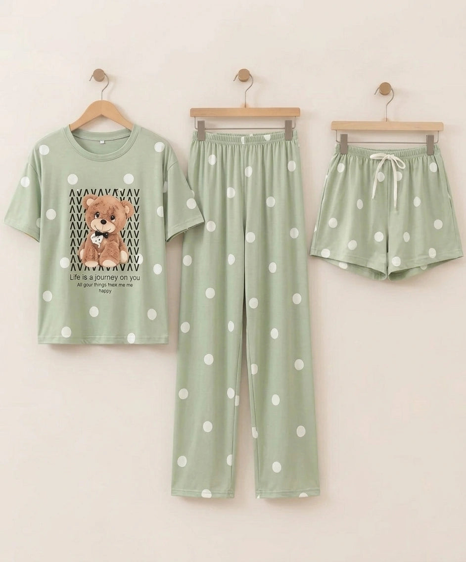 3 Piece Mint Bear Imported Nightwear Set
