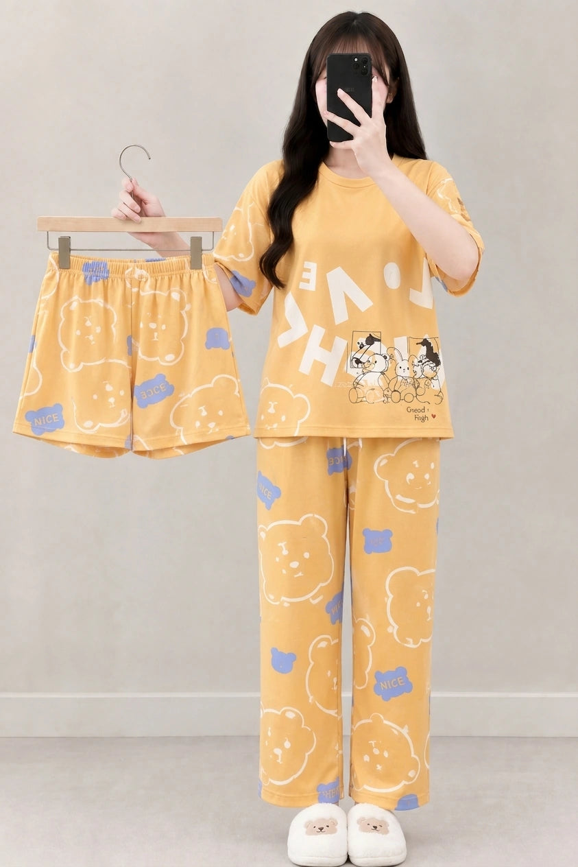 3 Piece Mustard Bear Imported Nightwear Set